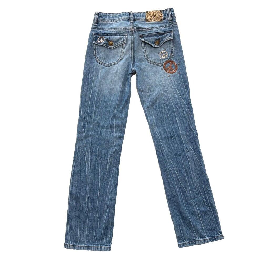 Vintage Arizona Jeans Girls Denim Medium Wash Bootcut RARE Y2K Peace Sign Sz 10
